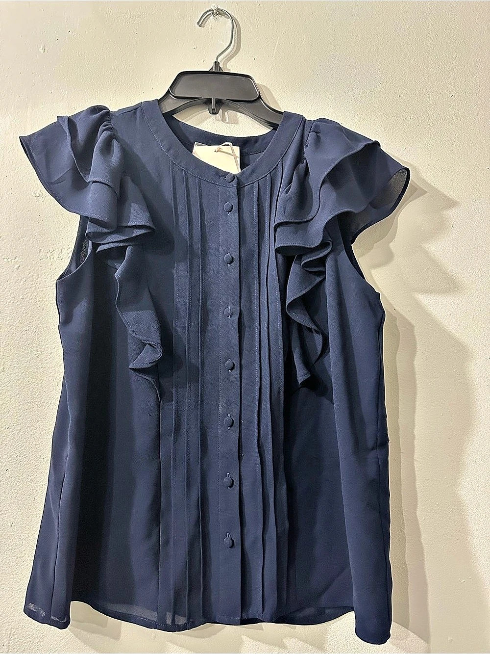 CeCe Ruffle Sleeve Blouse in Navy